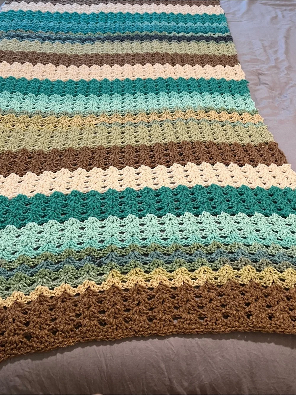 Crochet Throw earth tone‎ afghan Cottage-core 70s vibe Handmade Striped